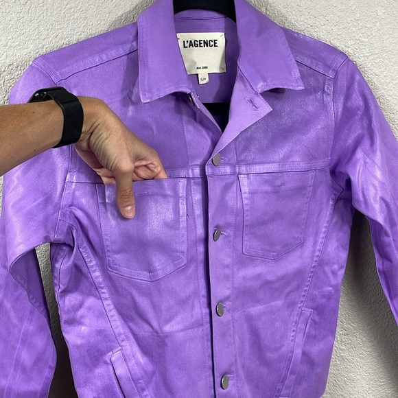 New L’Agence Janelle Jacket Slim Crop Orchid Coated Purple Sz S - Picture 6 of 14